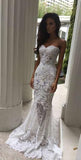Charming White Lace Mermaid Sexy Sweetheart Sexy Long Beach Wedding Dresses PFW0254