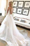 Beautiful Ball Gown V Neck Spaghetti Straps Backless Long Wedding Dresses with Train PFW0059