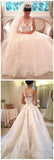 Princess Shinny Lace Button A-Line Wedding Dresses With Trailing PFW0064
