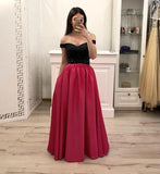 Hot Pink Satin Long Prom Gown With Pockets, Simple Beaded Evening Dresses With Black Top PFP0645