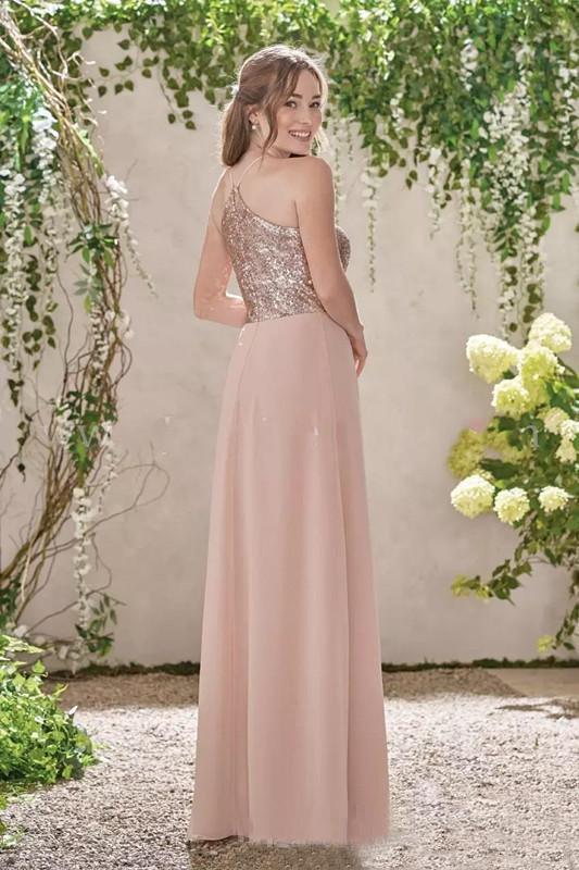 Rose Gold A Line Backless Bridesmaid Dresses,Sequins Chiffon Cheap Bea Promfast Rose Gold A Line Backless Bridesmaid Dresses,Sequins Chiffon Cheap Bea Promfast