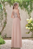 Rose Gold A Line Backless Bridesmaid Dresses,Sequins Chiffon Cheap Beach Bridesmaid Dress PFP0648