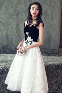 Elegant Black and White Short A Line Lace Homecoming Dresses PFH0048