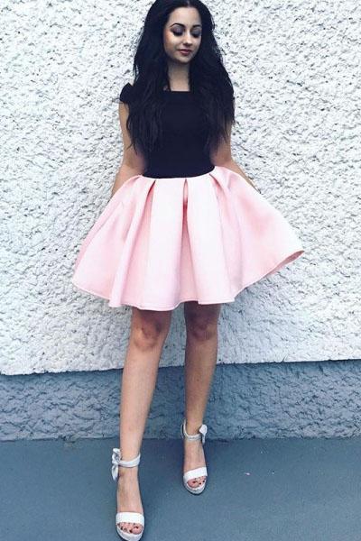 Elegant A-Line Bateau Sleeveless Pink Short Homecoming Dress With Blac Promfast Elegant A-Line Bateau Sleeveless Pink Short Homecoming Dress With Blac Promfast