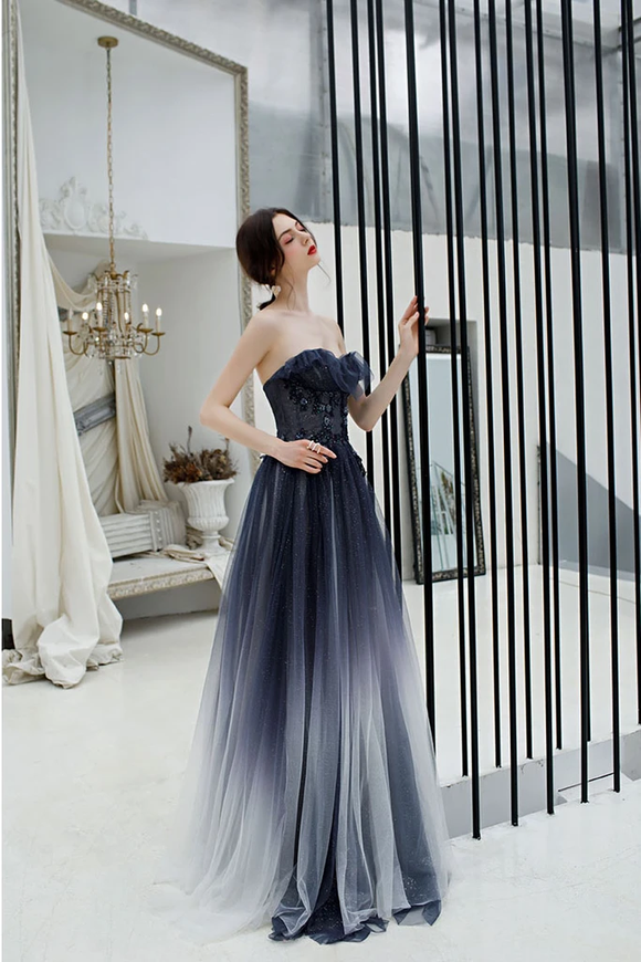 blue and white ombre prom dress Ombre Prom Royal Blue And White Prom Dresses Open Lace Back Dress Elegant Royal Blue Modest White Long Ombre