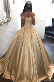 Off the Shoulder Appliques Ball Gown Cheap Prom Dresses