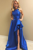 Two Pieces Royal Blue High Low Simple Prom Dresses PFP0662