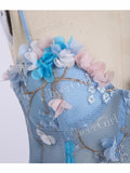 Princess Spaghetti Strap 3D Flower Applique Sky Blue Prom Dresses Ball Gowns PFP0665