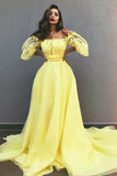 Charming A-Line Off-the-Shoulder Yellow Tulle Prom Dress with Appliques PFP0156