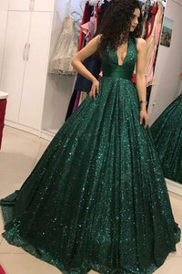 Shinny Green Sequined Ball Gown Cheap Prom Dress, Quinceanera Dresses