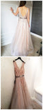Gorgeous Tulle V-neck Backless A-line Prom Dresses With Beads PFP0160