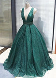 Shinny Green Sequined Ball Gown Cheap Prom Dress, Quinceanera Dresses PFP0668