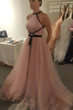 Chic Pink Tulle A Line Cheap Long Prom Dress,Evening Dresses PFP0166