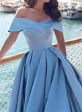 Off Shoulder Blue Prom Gown with Slit, Long Formal Evening Dress with Sweep Train PFP0170