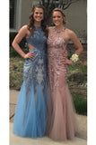 Charming Mermaid Long Tulle Sequin Appliques Prom Dresses PFP0173