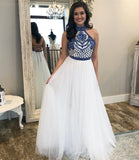 A Line Off White Halter Prom Dresses Cheap Long Formal Party Dress PFP0486