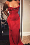 Mermaid Red Long Prom Dresses, Spaghetti Straps Evening Formal Dress PFP0178