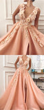 Charming V neck Long Prom Dress,Tulle Evening Party Dress with Flower PFP0683
