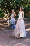 Charming Ombre A-line Spaghetti Straps Tulle Blush Long Prom Dresses PFP0182
