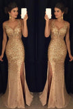 Luxurious Mermaid V-neck Sequin Gold Long Prom Dresses PFP0183