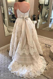 Ivory A-Line Spaghetti Straps Plus Size Wedding Dress with Lace Appliques PFW0008