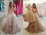 Spaghetti Strap A Line Floral Embroidery Prom Dresses Long Formal Party Dress PFP0690