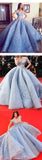 Blue Lace Off The Shoulder Ball Gown Quinceanera Dresses,Princess Prom Dress PFP0188