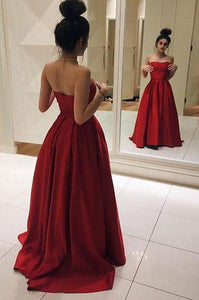 Simple Sweetheart Strapless Red Satin Long Prom Dress PFP0192