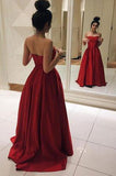 Simple Sweetheart Strapless Red Satin Long Prom Dress PFP0192