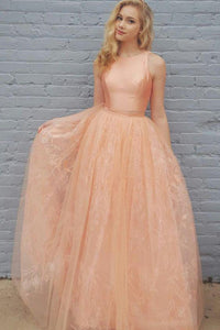 Princess A Line Two Piece Orange Long Lace Prom Dress PFP0194