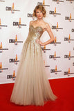 Sweetheart A Line Gold Sequin Tulle Long Sleeveless Prom Dresses PFP0197