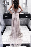 Charming A-Line Spaghetti Straps Backless Long Prom Dress with Appliques