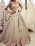 Gorgeous Bateau A Line Appliques Prom Dress with Long Sleeves PFP0701