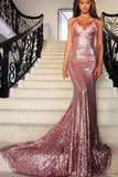Charming Mermaid V-neck Spaghetti Straps Sleeveless Sequins Dresses PFP0200