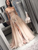 Elegant Sweetheart Long Split Prom Dress with Appliques A Line Evening Dress PFP0708