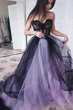 New Arrival Sweetheart Long Tulle Sleeveless Lilac Black Prom Dress with Appliques