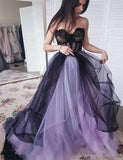 New Arrival Sweetheart Long Tulle Sleeveless Lilac Black Prom Dress with Appliques PFP0712