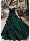 Off Shoulder Dark Green A-line Long Evening Prom Dresses, Cheap Sweet 16 Dresses PFP0006