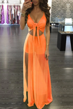 Promfast Trendy Twisted High Slit Maxi Romper Dress PFP1931