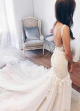 Modest Mermaid Ivory Sexy Sleeveless Lace Wedding Dresses PFW0073