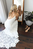Romantic Boho Backless Lace Mermaid Long Wedding Dress PFW0074