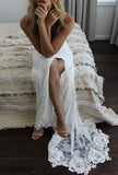 Romantic Boho Backless Lace Mermaid Long Wedding Dress PFW0074