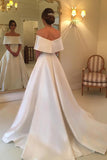 Simple Satin A Line Off the Shoulder Cheap Bridal Gown, Ivory Wedding Dresses PFW0078
