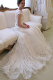 Cap Sleeve Lace A Line Long Affordable Wedding Dresses PFW0081