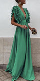 Boho Colorful V Neck A Line Cheap Bridesmaid Dress, Long Modest Dresses PFP0727