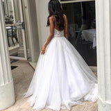 Charming Backless Spaghetti Straps Wedding Dress with Lace Top PFW0083