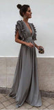 Boho Colorful V Neck A Line Cheap Bridesmaid Dress, Long Modest Dresses PFP0727