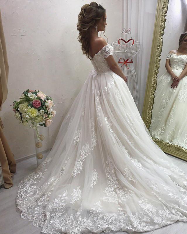 blue dress for baby girl Princess Vintage Lace Appliques Off the Shoulder Tulle Wedding Dresses –  Promfast