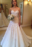Charming Sweetheart Sweep Train A Line Long Wedding Dress with Lace Appliques PFW0091
