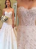 Charming Sweetheart Sweep Train A Line Long Wedding Dress with Lace Appliques PFW0091